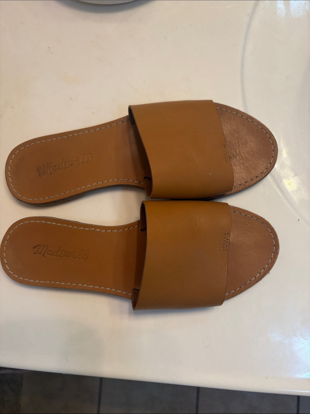 Madewell Cognac Leather Slide Sandals